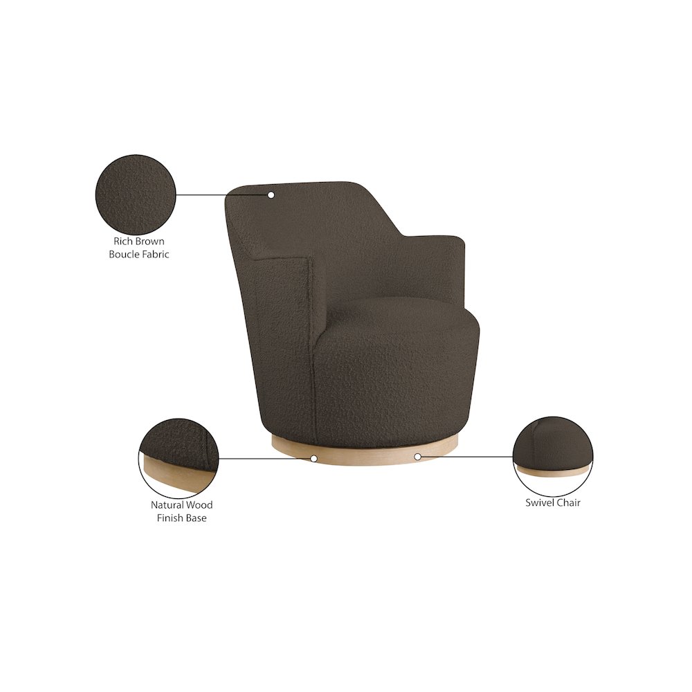 Clarita Brown Boucle Fabric Swivel Accent Chair. Picture 8