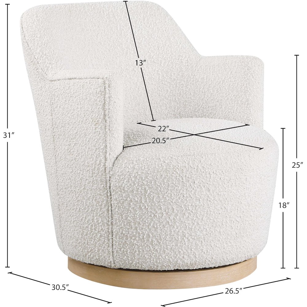 Clarita Cream Boucle Fabric Swivel Accent Chair. Picture 7