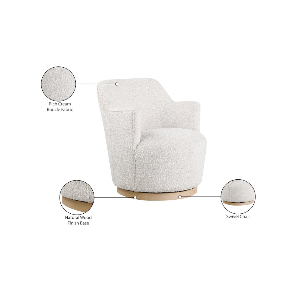 Clarita Cream Boucle Fabric Swivel Accent Chair. Picture 8