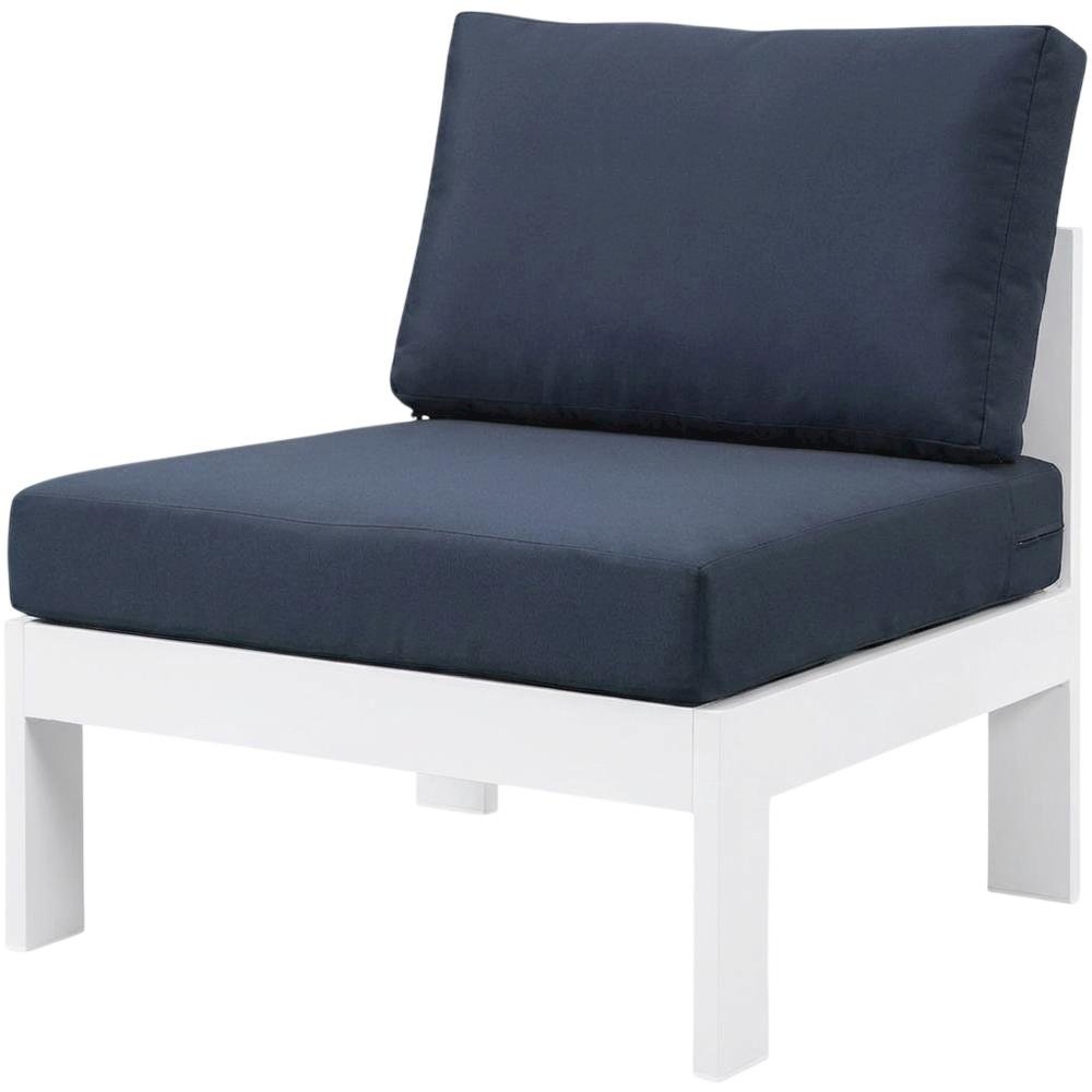 Navy Fabric Outdoor Armless Patio Chair, Aluminum Frame, Contemporary Style. Picture 1