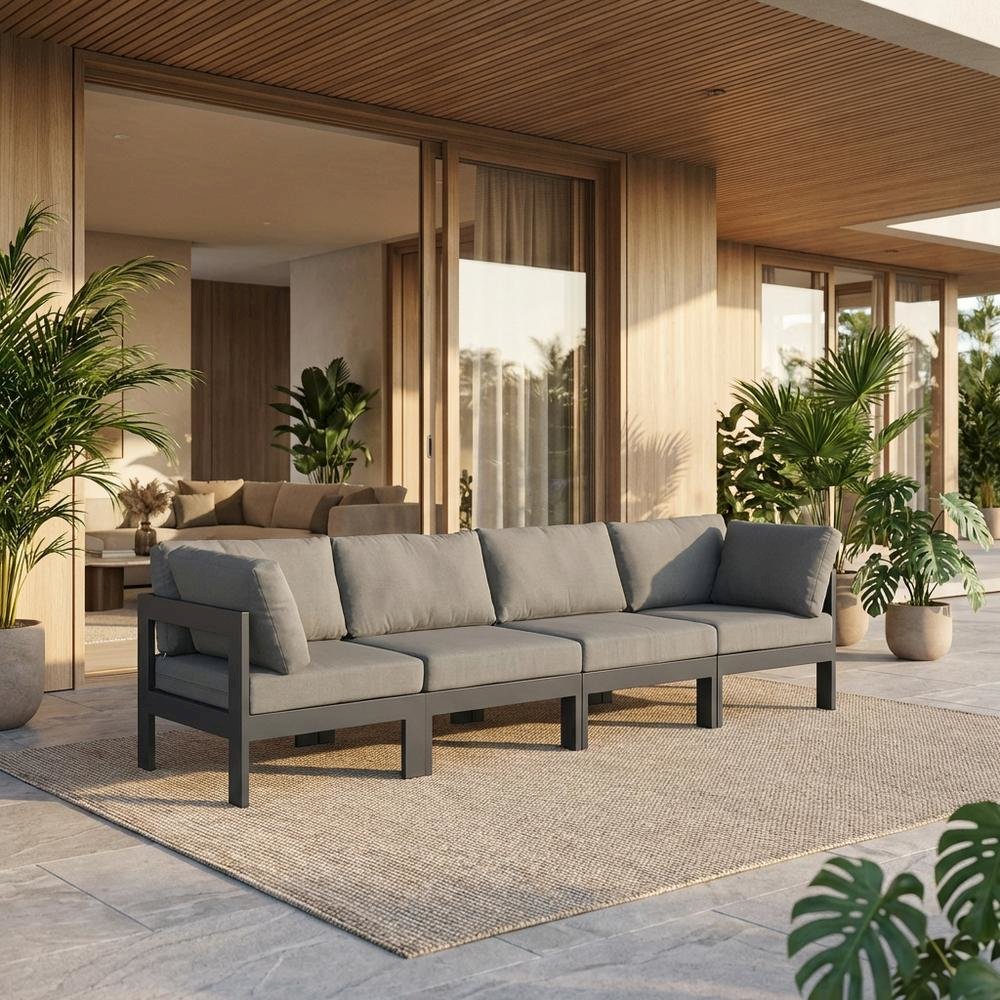 Gray Fabric Outdoor Modular Sofa With Contemporary Style And Cushioned Seating. Picture 2