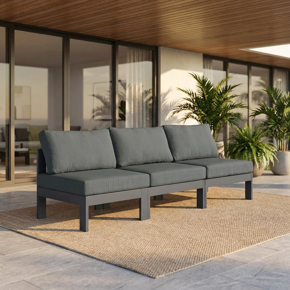 Gray Fabric Outdoor Patio Modular Sofa, Contemporary Style, Cushioned Seating. Picture 2