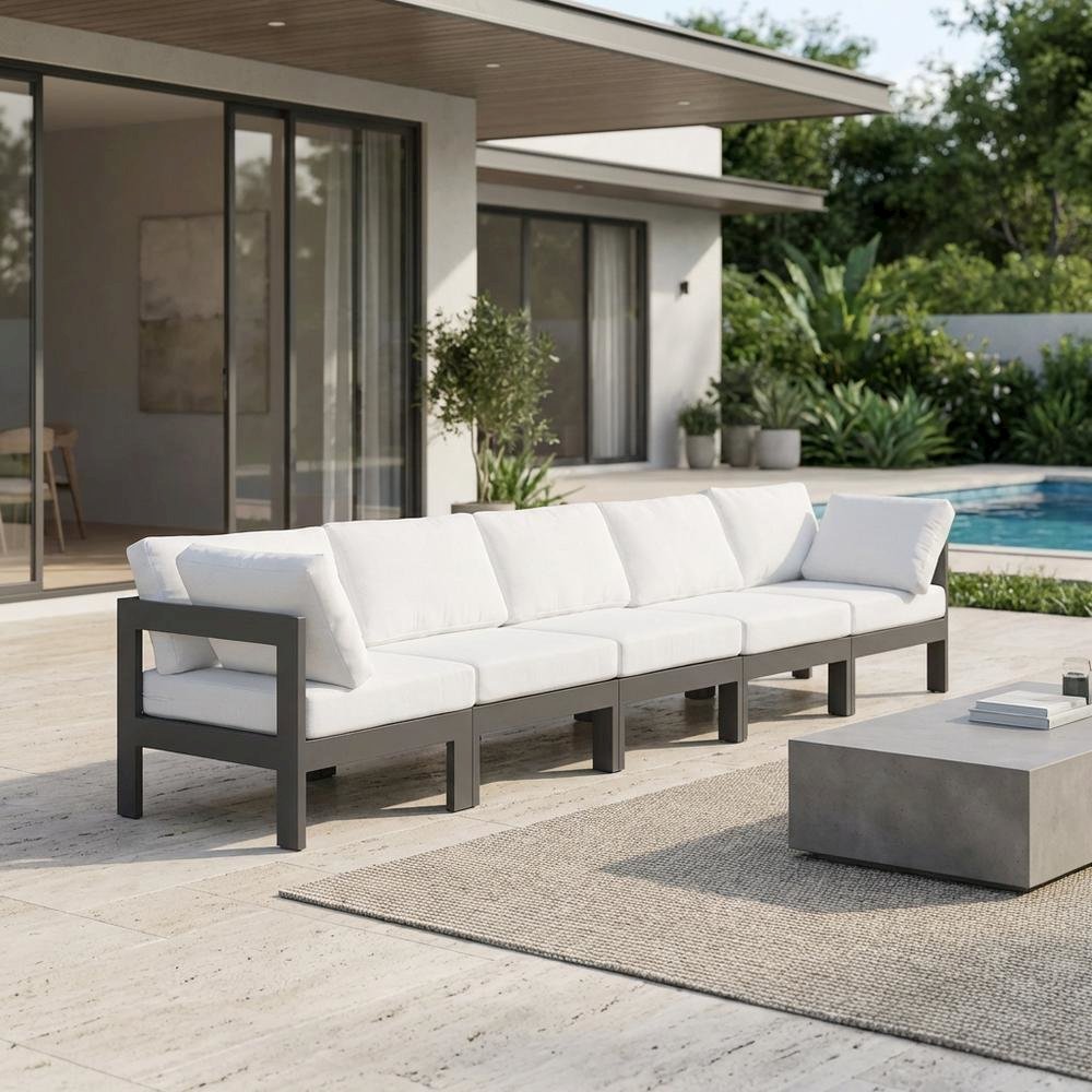 White Fabric Outdoor Modular Sofa, Contemporary Style, Comfortable Back Support. Picture 3