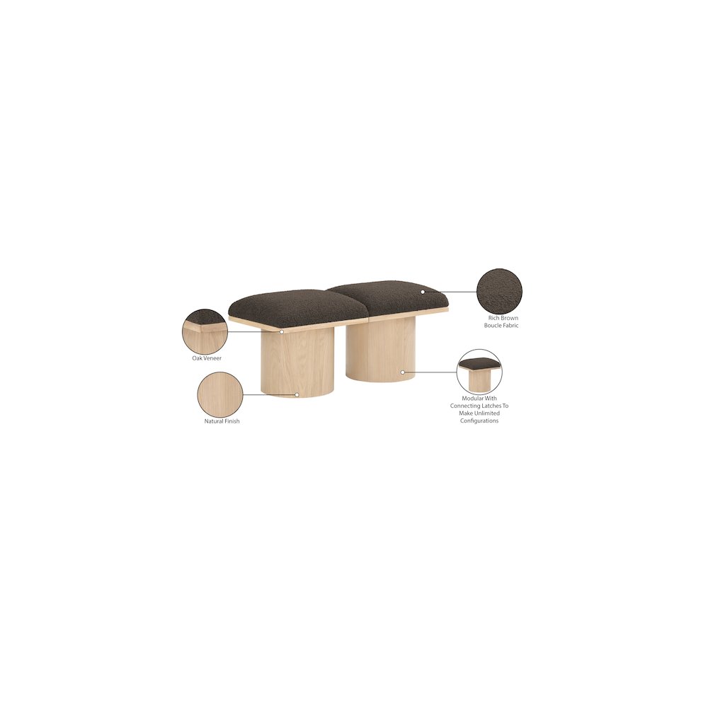 Pavilion Brown Boucle Fabric Bench. Picture 7