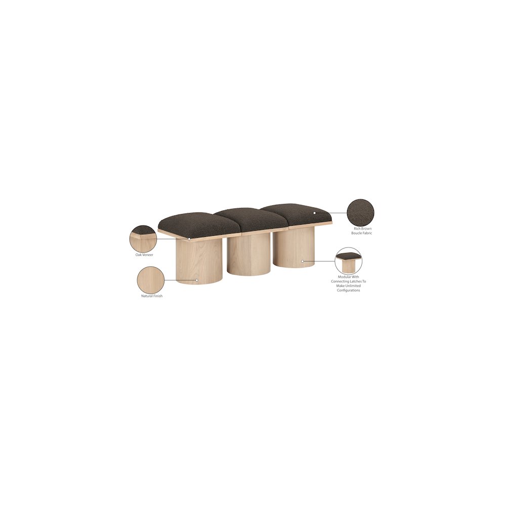 Pavilion Brown Boucle Fabric Bench. Picture 6