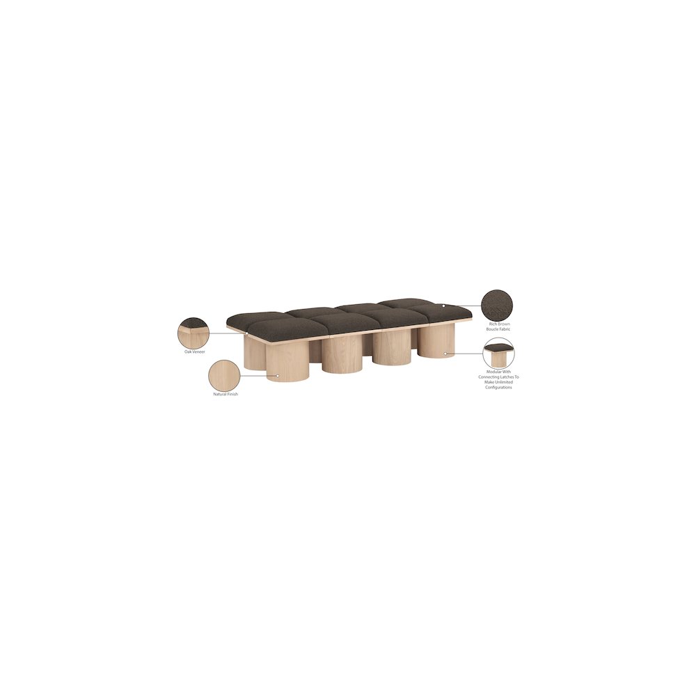 Pavilion Brown Boucle Fabric Bench. Picture 6