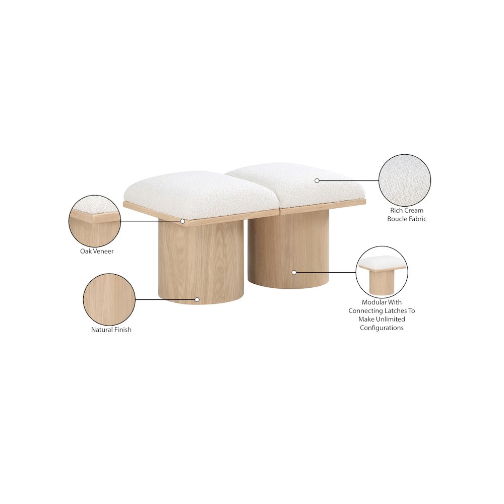 Pavilion Cream Boucle Fabric Bench. Picture 6