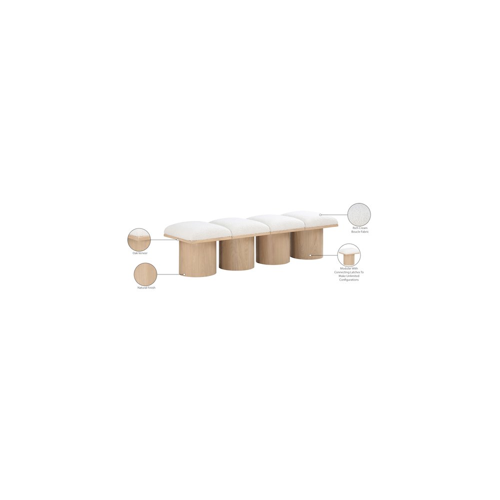 Pavilion Cream Boucle Fabric Bench. Picture 6