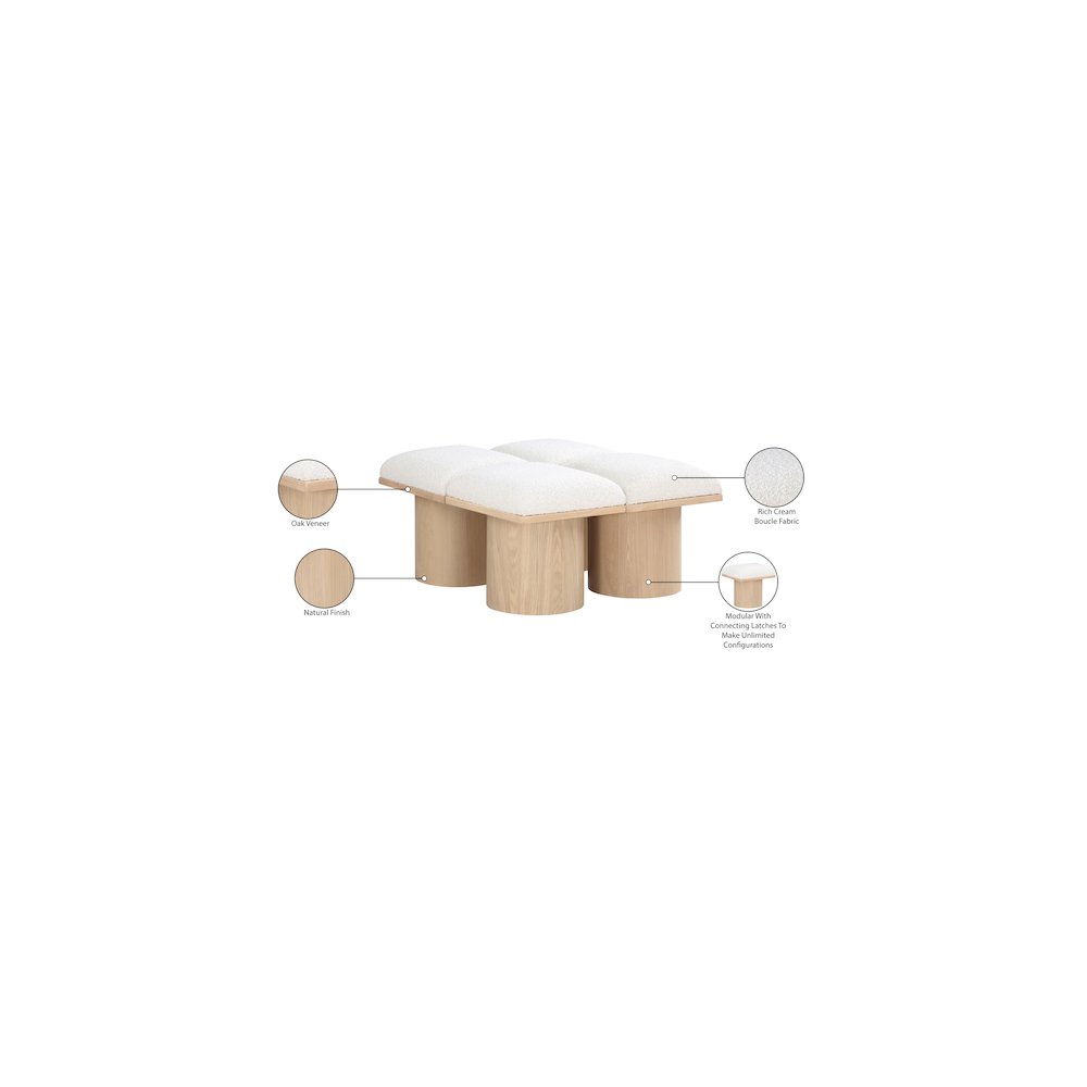 Pavilion Cream Boucle Fabric Bench. Picture 7