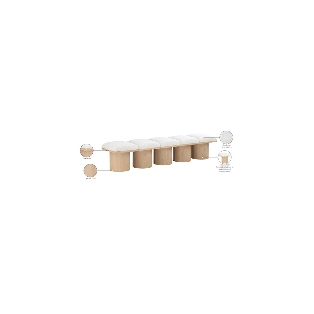 Pavilion Cream Boucle Fabric Bench. Picture 6