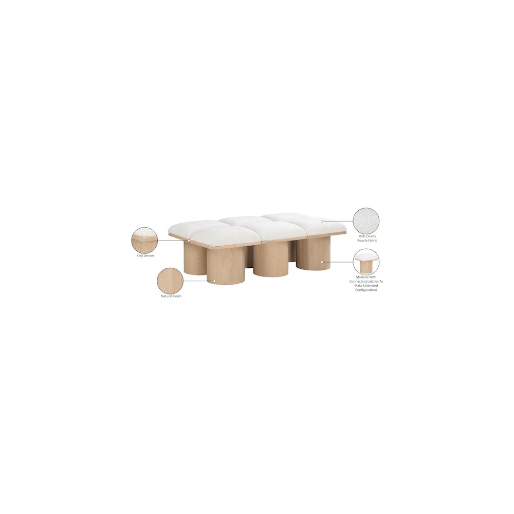 Pavilion Cream Boucle Fabric Bench. Picture 6