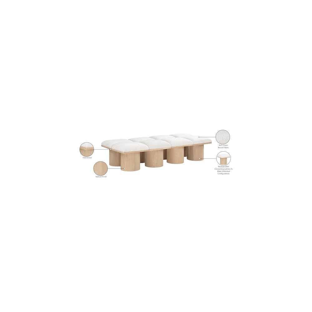 Pavilion Cream Boucle Fabric Bench. Picture 6