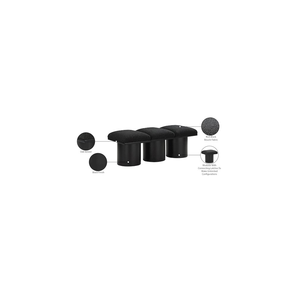Pavilion Black Boucle Fabric Bench. Picture 6