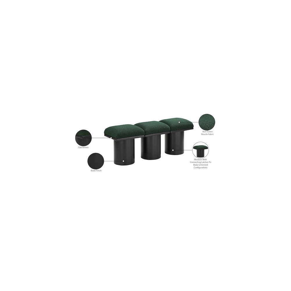 Pavilion Green Boucle Fabric Bench. Picture 7