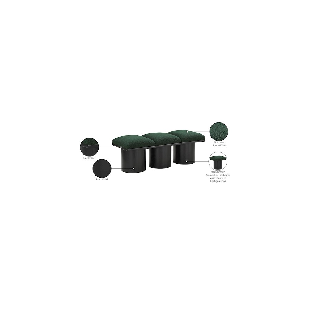 Pavilion Green Boucle Fabric Bench. Picture 6