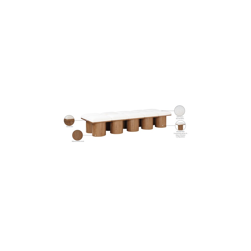 Pavilion Cream Boucle Fabric Bench. Picture 6
