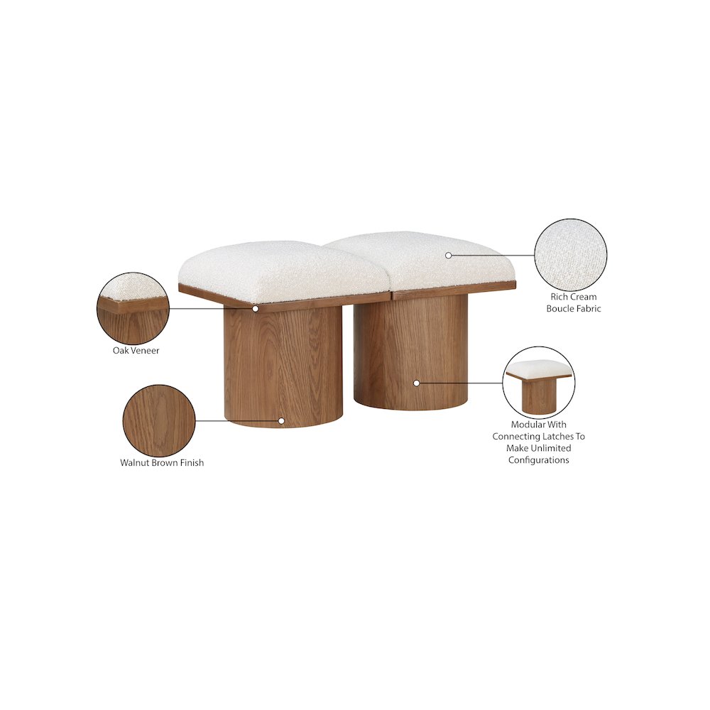 Pavilion Cream Boucle Fabric Bench. Picture 6