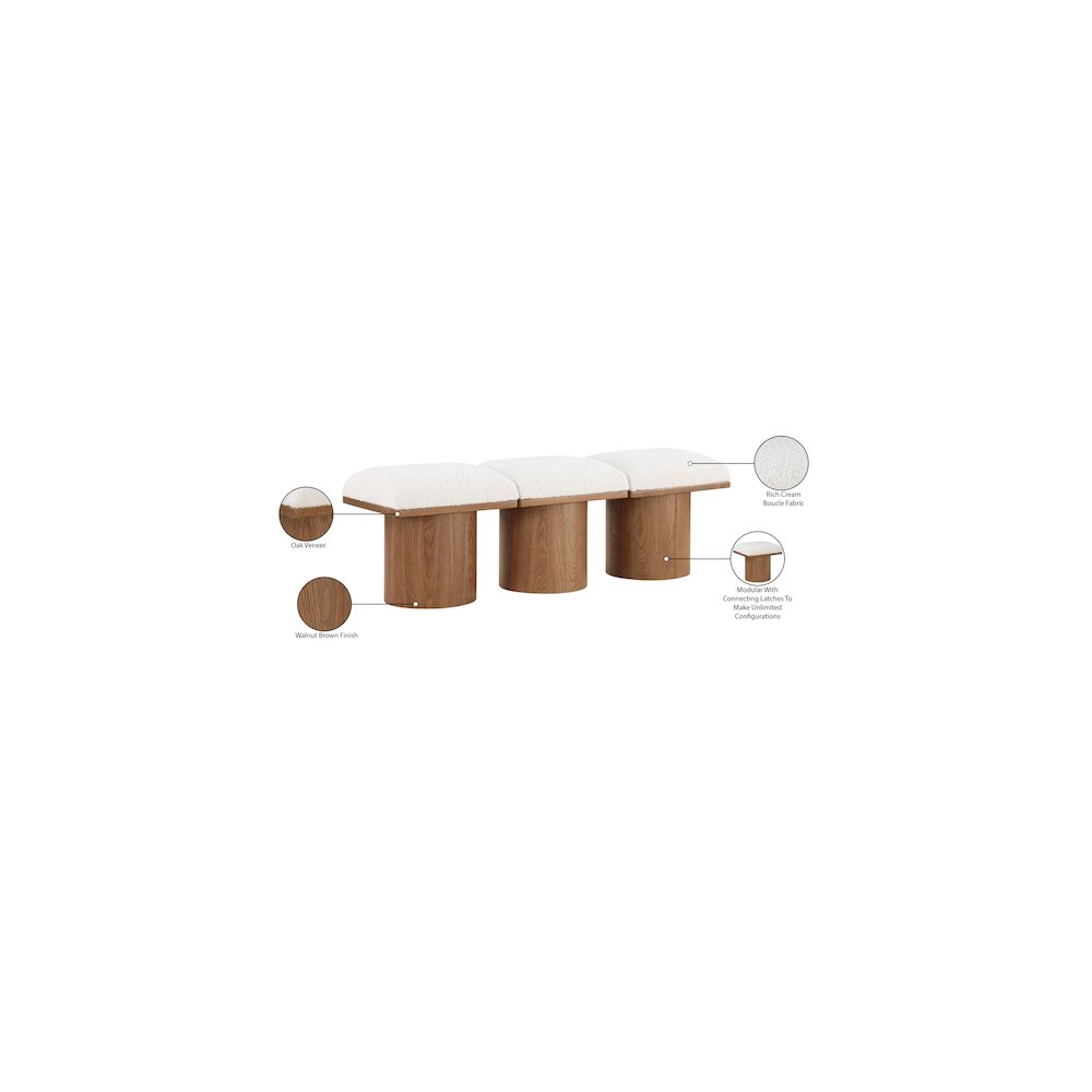 Pavilion Cream Boucle Fabric Bench. Picture 7