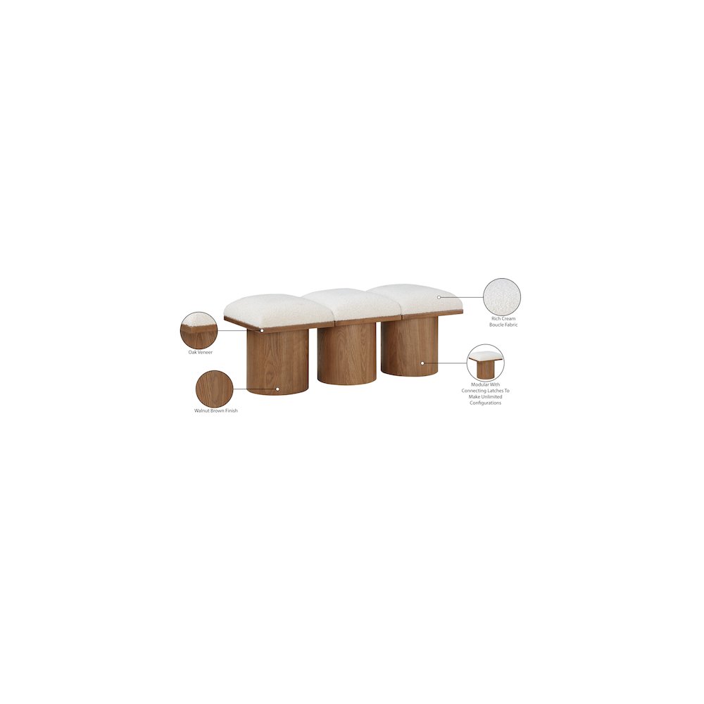 Pavilion Cream Boucle Fabric Bench. Picture 6