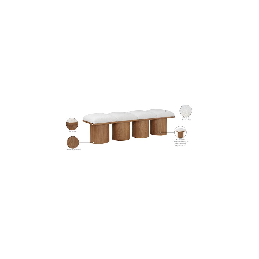 Pavilion Cream Boucle Fabric Bench. Picture 6