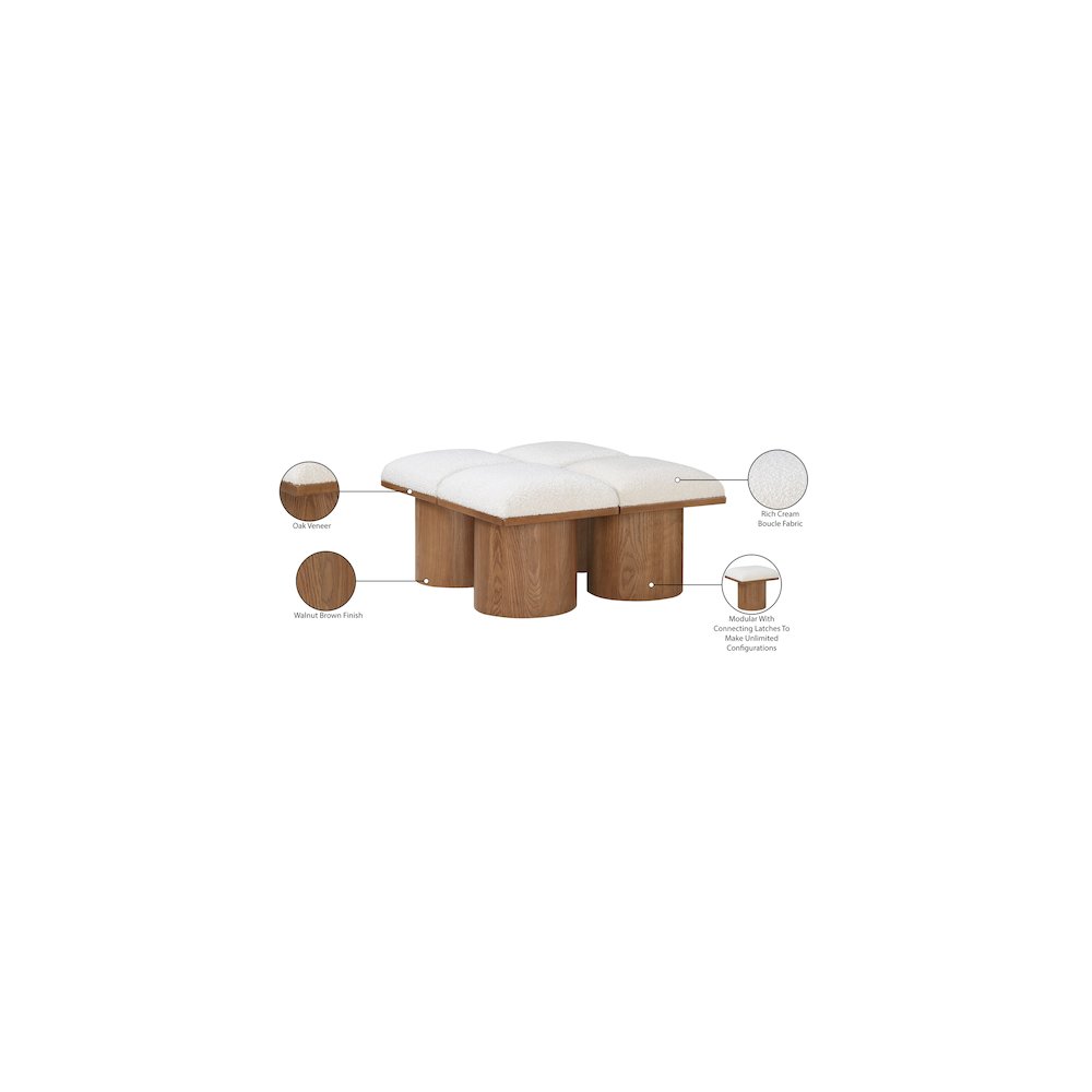 Pavilion Cream Boucle Fabric Bench. Picture 7