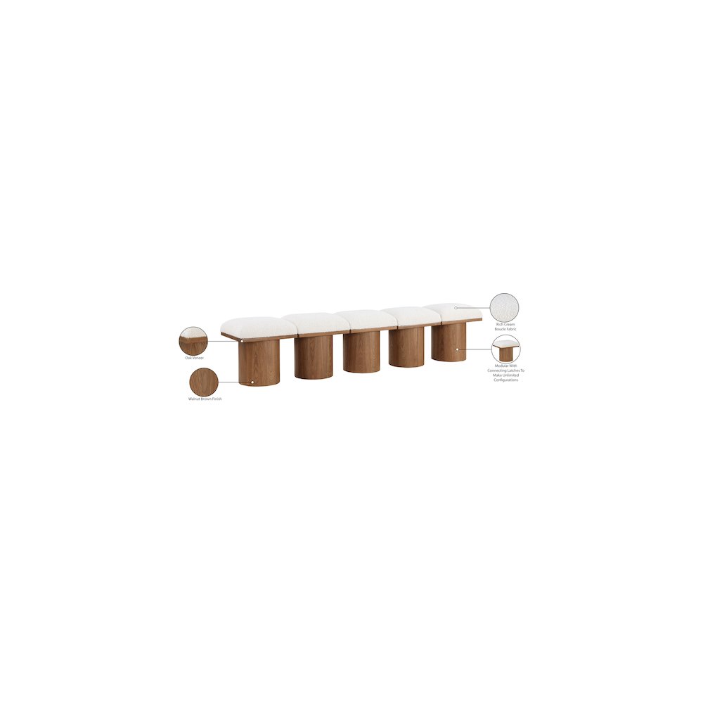 Pavilion Cream Boucle Fabric Bench. Picture 7