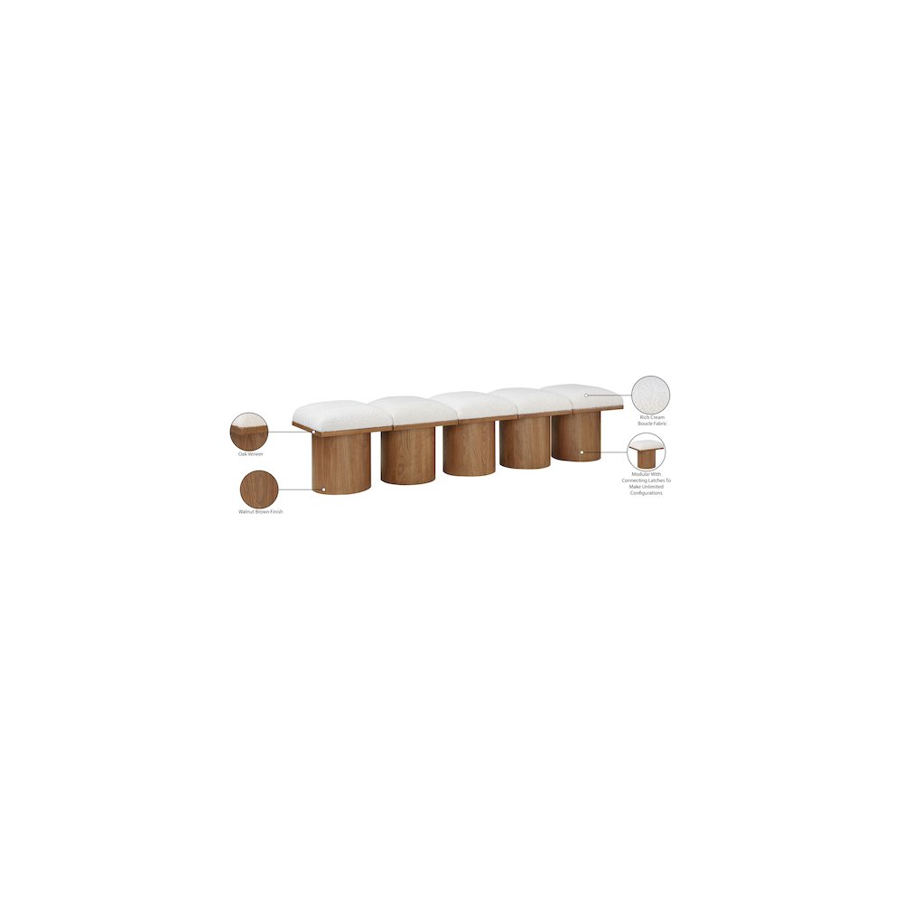 Pavilion Cream Boucle Fabric Bench. Picture 6