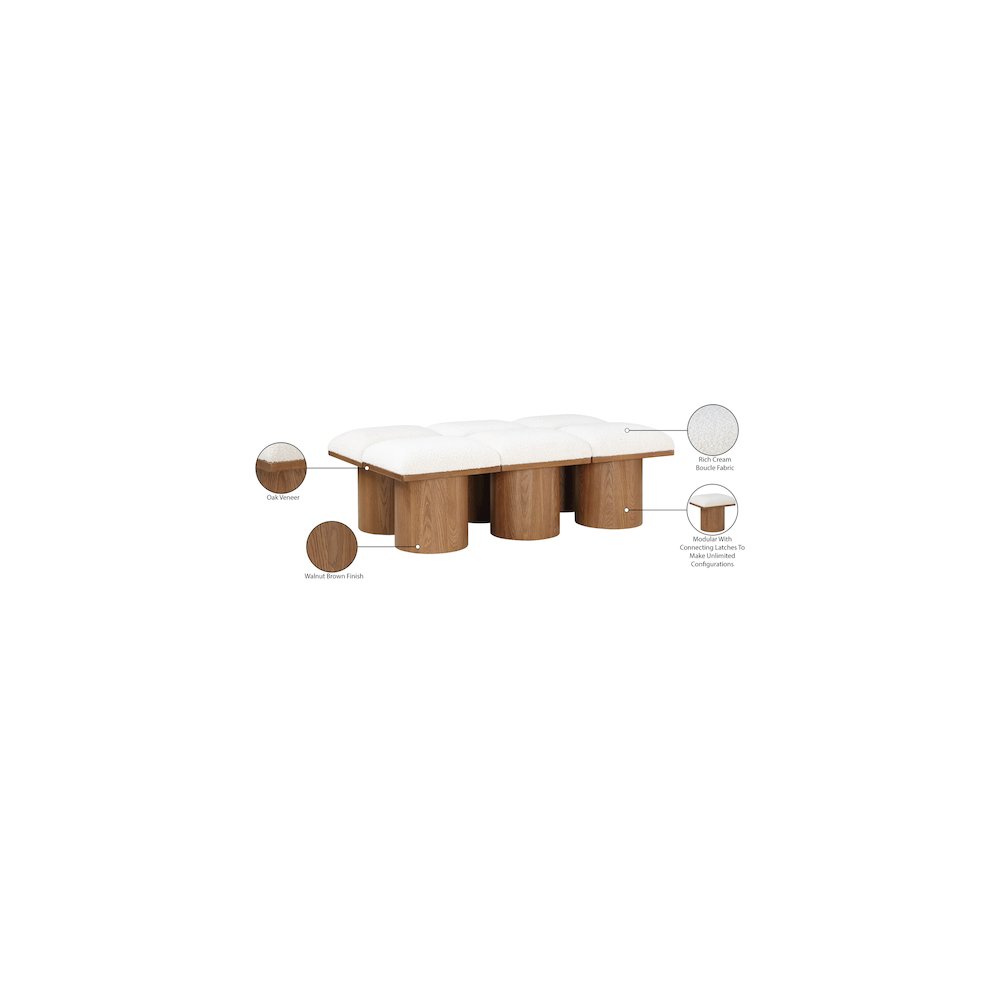 Pavilion Cream Boucle Fabric Bench. Picture 5
