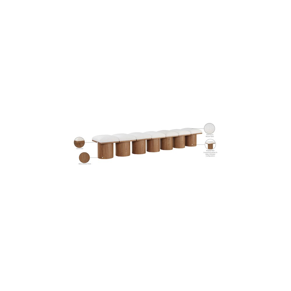 Pavilion Cream Boucle Fabric Bench. Picture 6