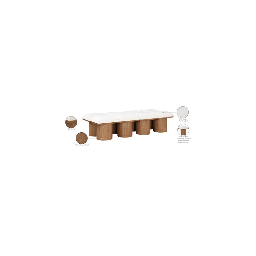 Pavilion Cream Boucle Fabric Bench. Picture 6