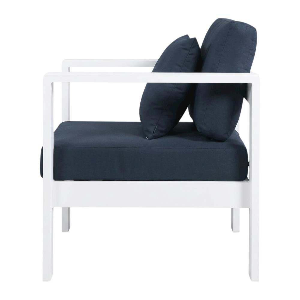 Navy Fabric Outdoor Armchair With Aluminum Frame And Contemporary Style. Picture 1