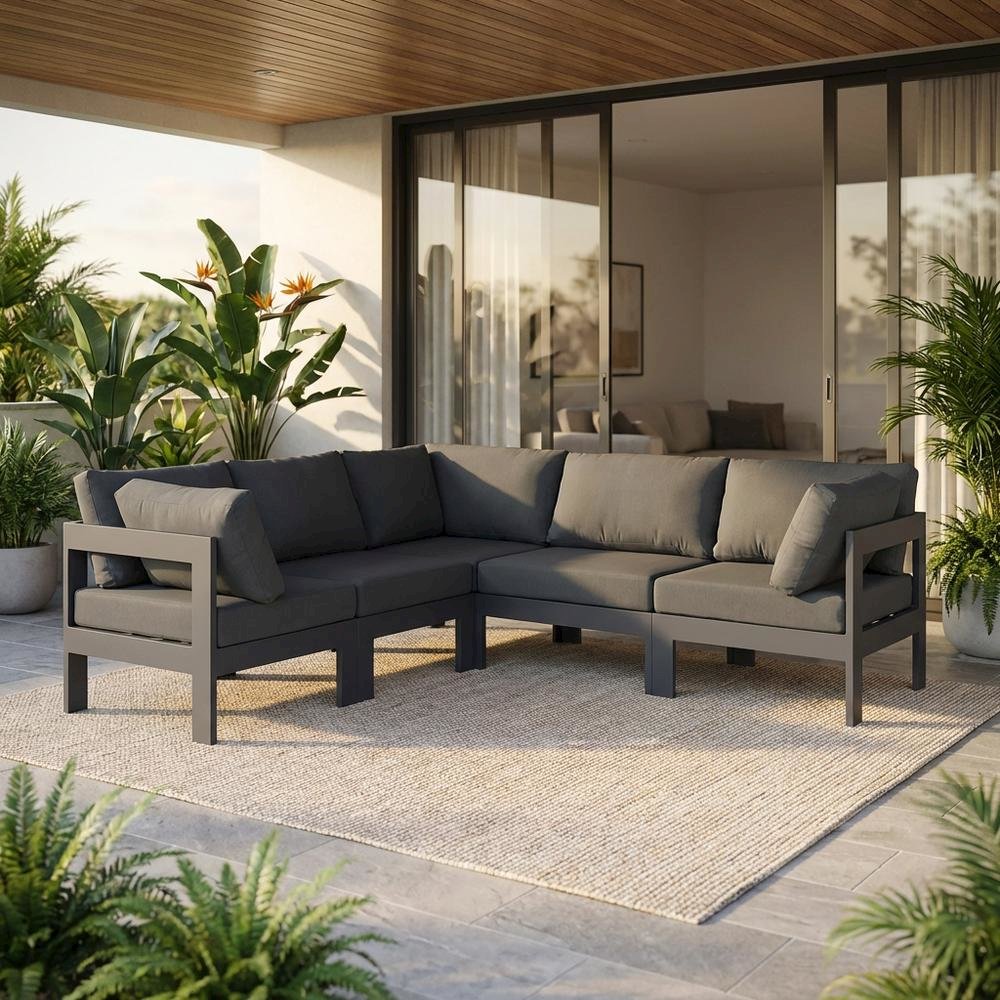 Gray Fabric Outdoor Modular Sectional With Contemporary Style. Picture 2