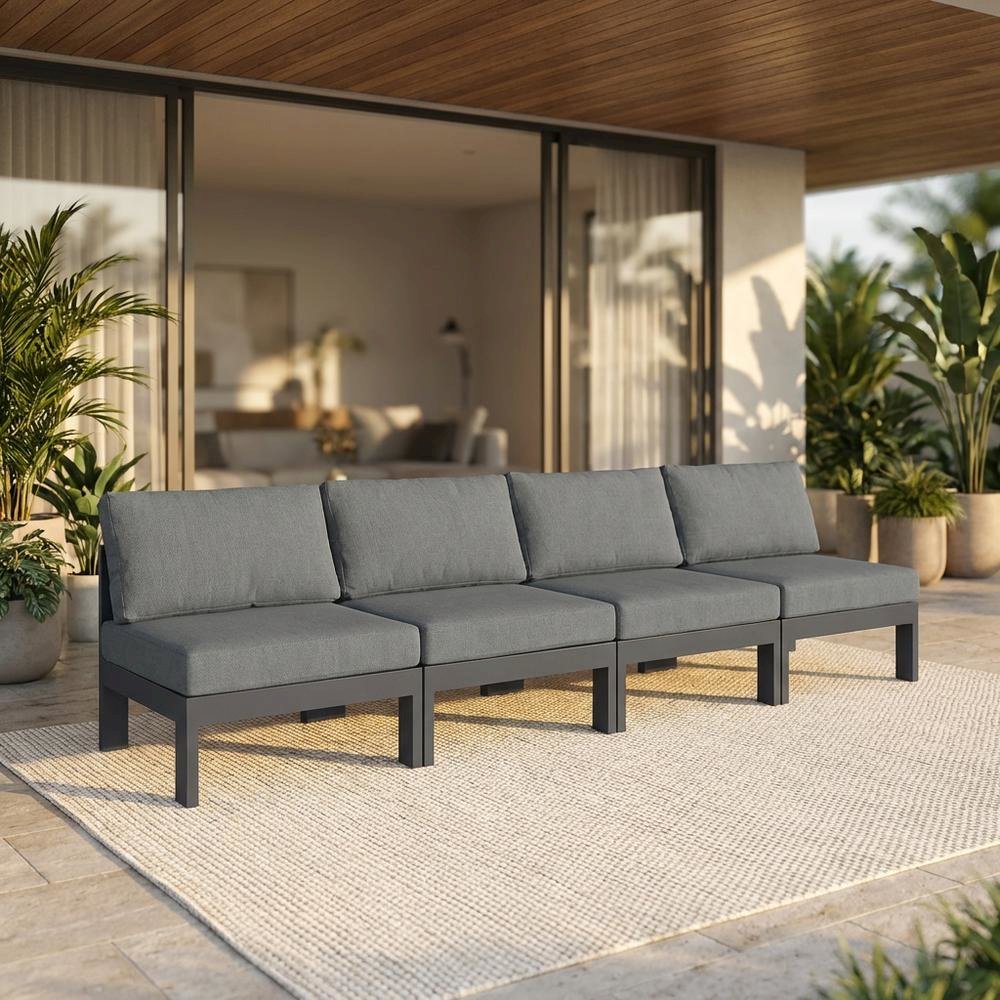Gray Fabric Outdoor Modular Sofa With Contemporary Style And Comfortable Back. Picture 2