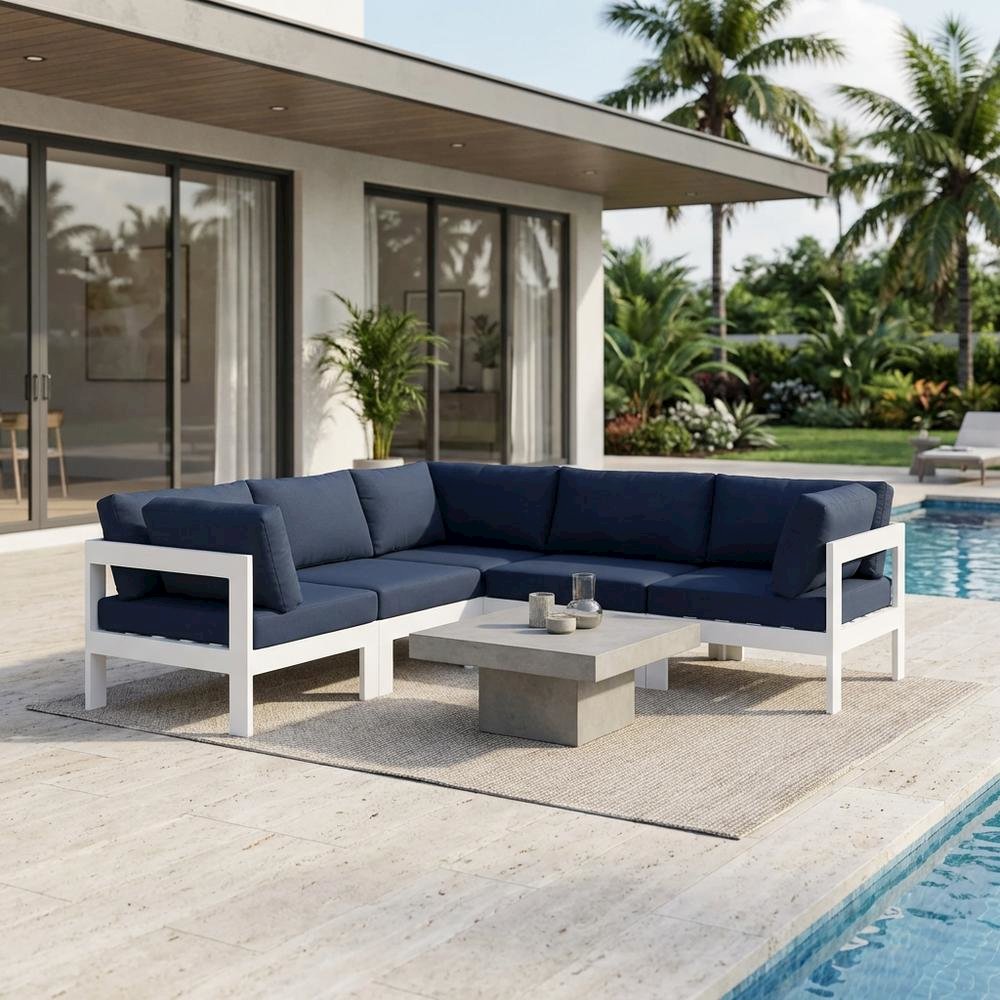 Navy Fabric Outdoor Modular Sectional With Contemporary Style. Picture 3