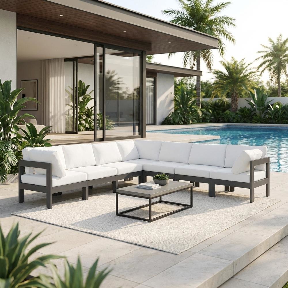 White Fabric Outdoor Patio Modular Sectional With Contemporary Style. Picture 3
