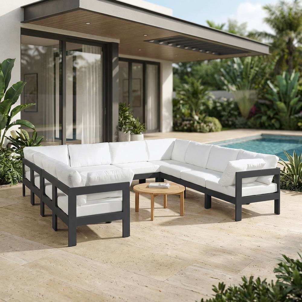White Fabric Outdoor Sectional With Contemporary Style And Cushioned Seating. Picture 3