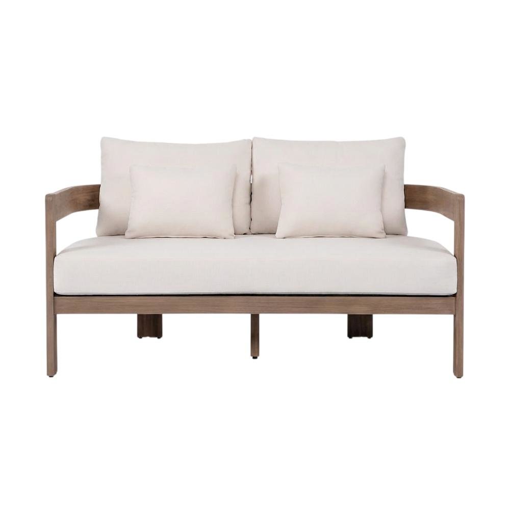 Cream Fabric Outdoor Loveseat with Cushioned Seat and Contemporary Style. Picture 4
