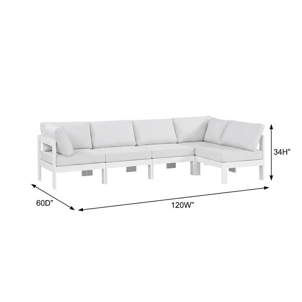 White Fabric Outdoor Patio Modular Sectional, Contemporary Style, Cushioned. Picture 7