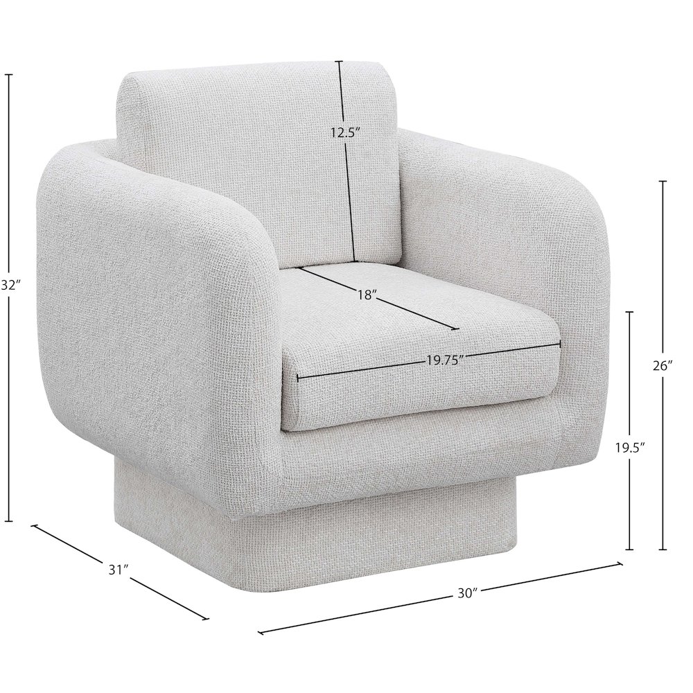 Alessandra Cream Chenille Fabric Swivel Accent Chair. Picture 8