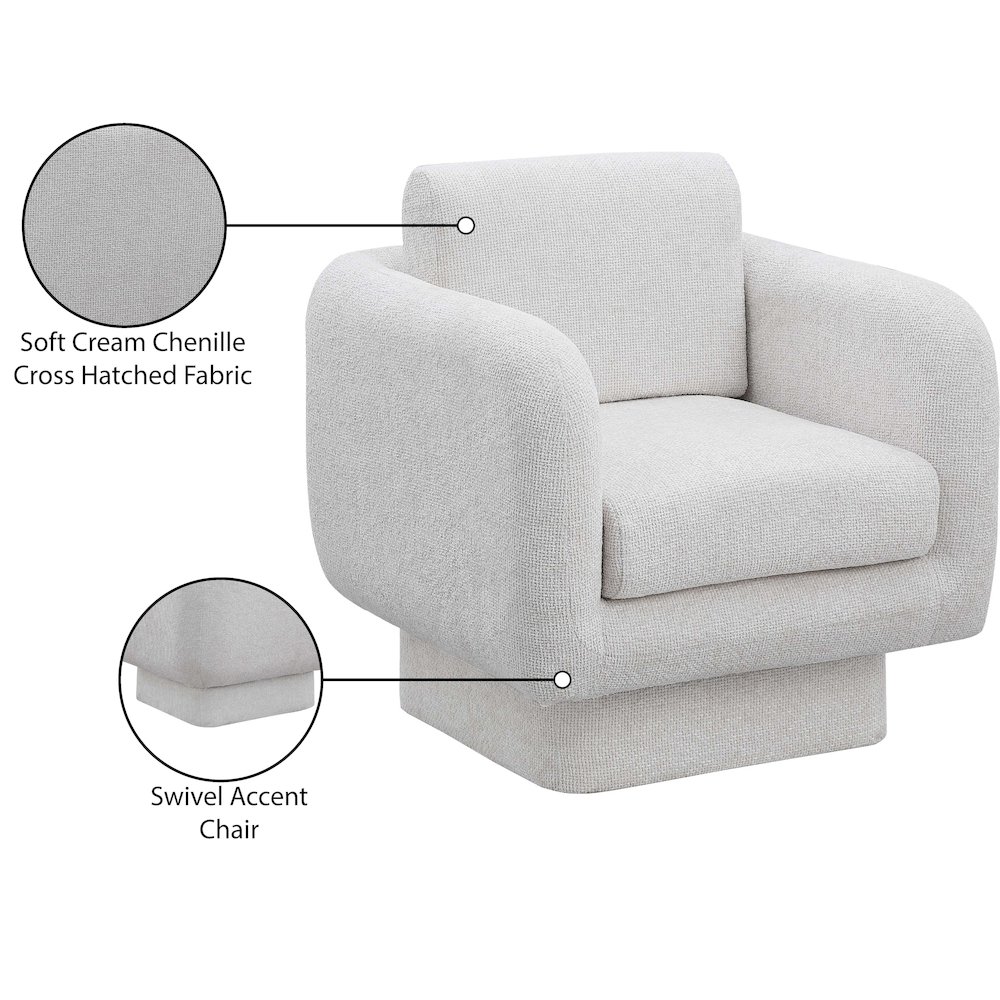 Alessandra Cream Chenille Fabric Swivel Accent Chair. Picture 9