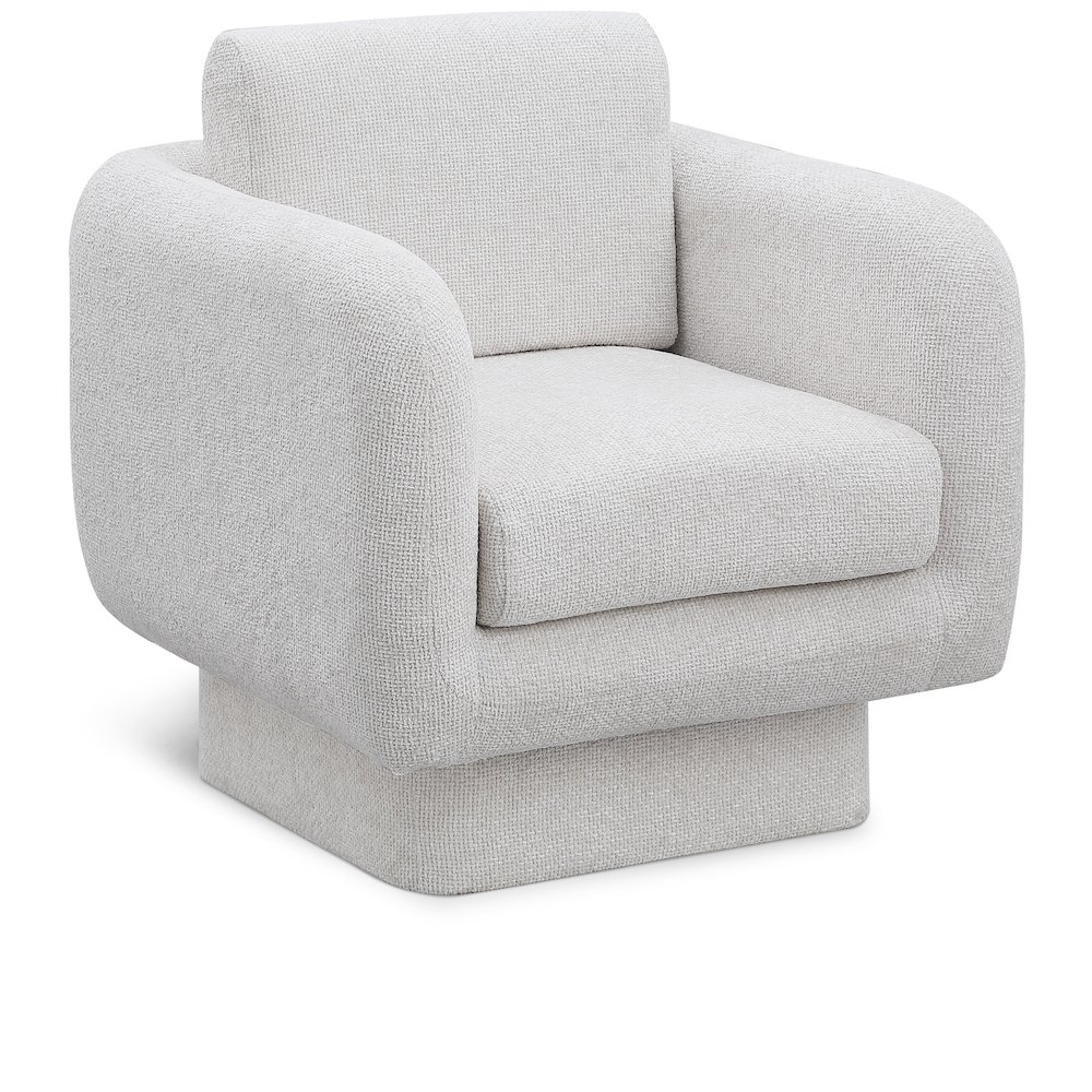 Alessandra Cream Chenille Fabric Swivel Accent Chair. Picture 1