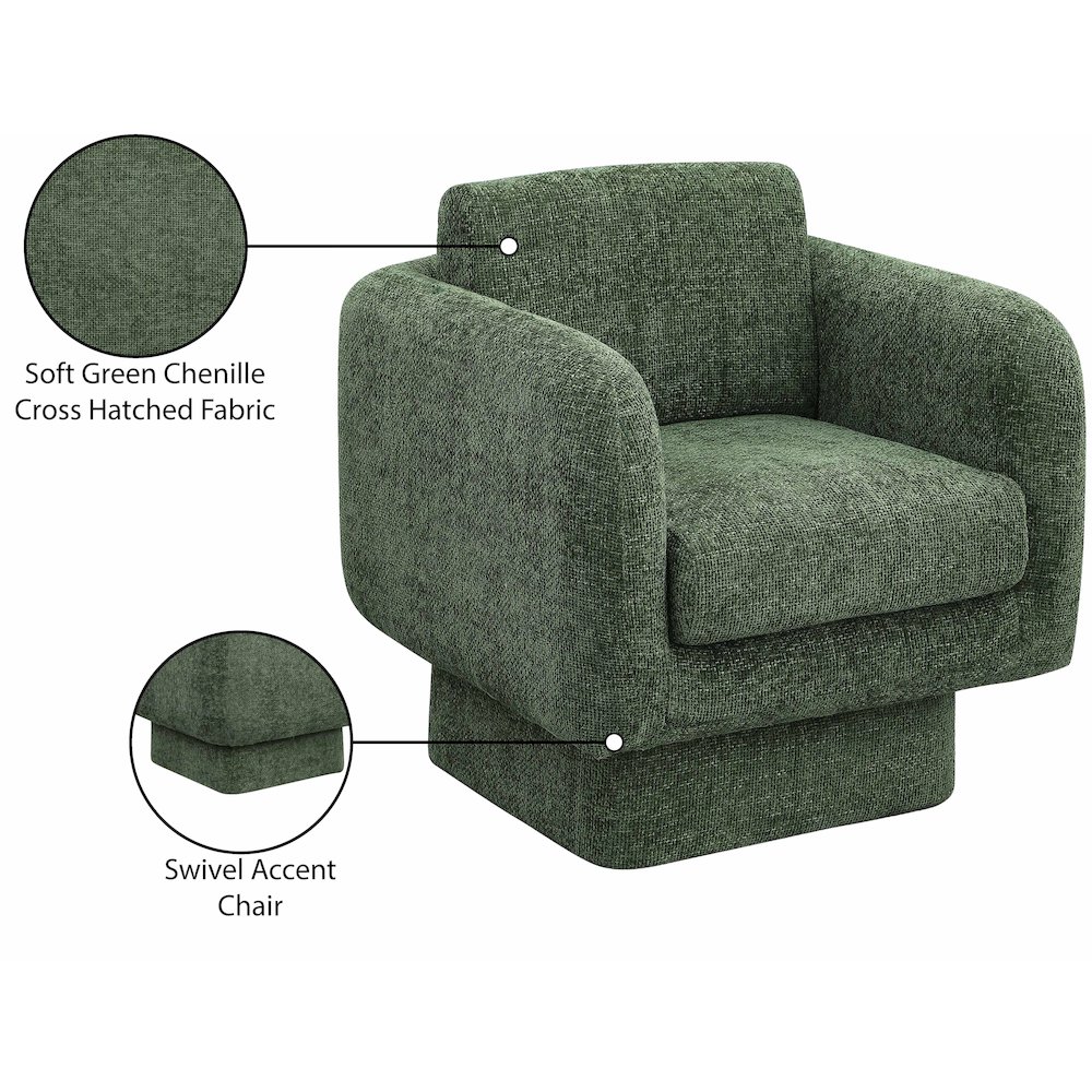 Alessandra Green Chenille Fabric Swivel Accent Chair. Picture 9