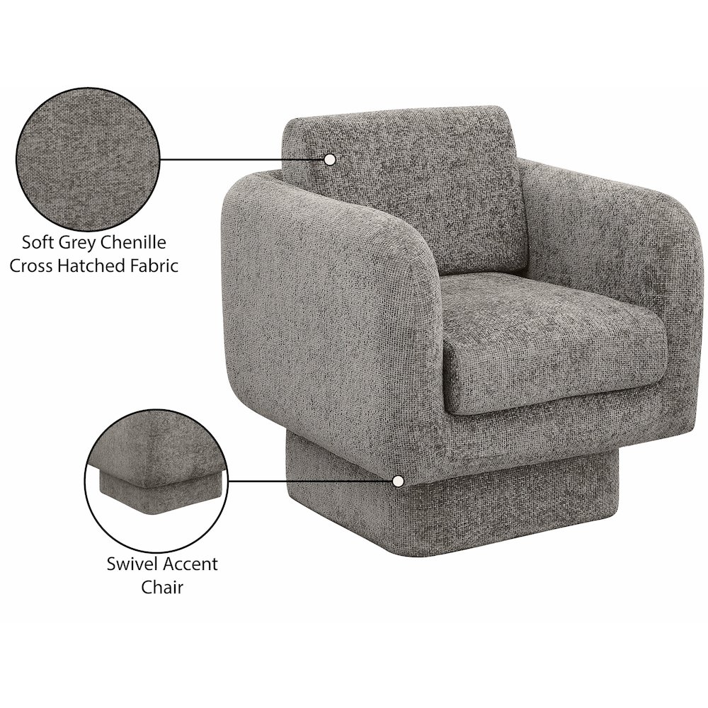 Alessandra Grey Chenille Fabric Swivel Accent Chair. Picture 9