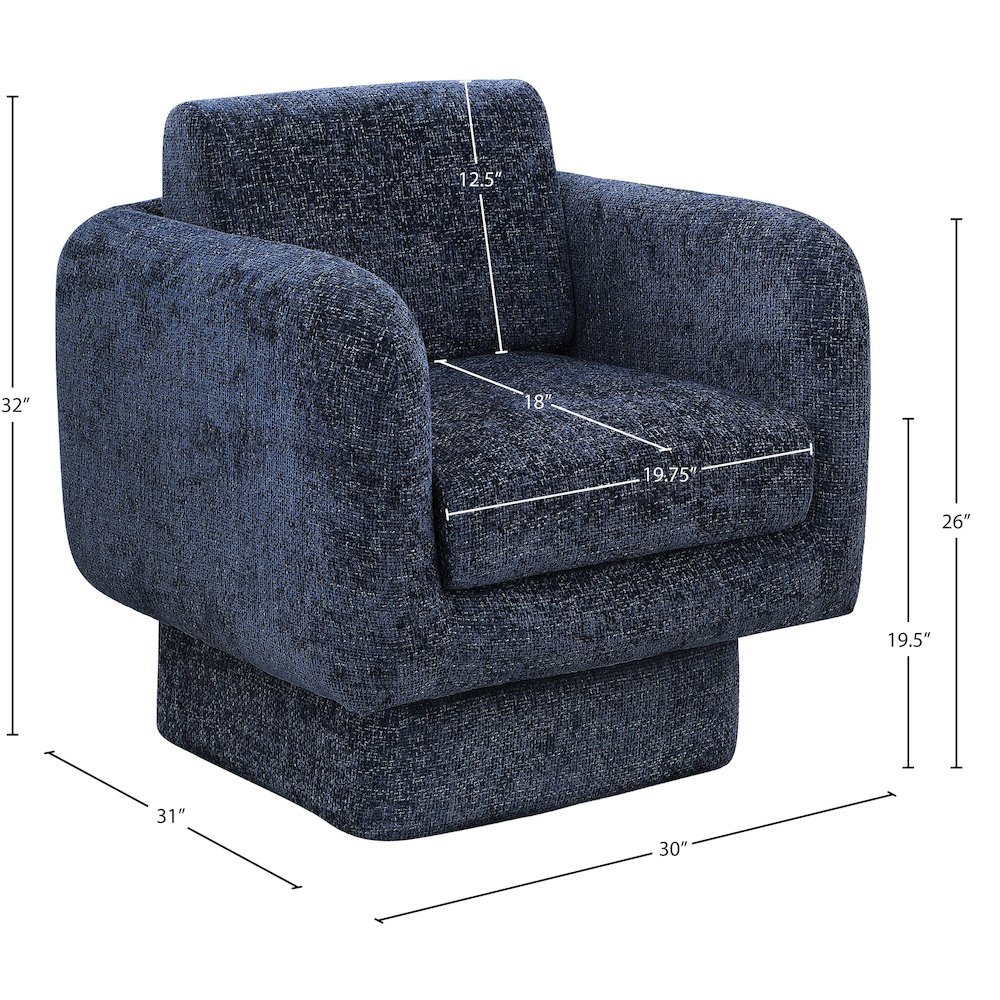 Alessandra Navy Chenille Fabric Swivel Accent Chair. Picture 8