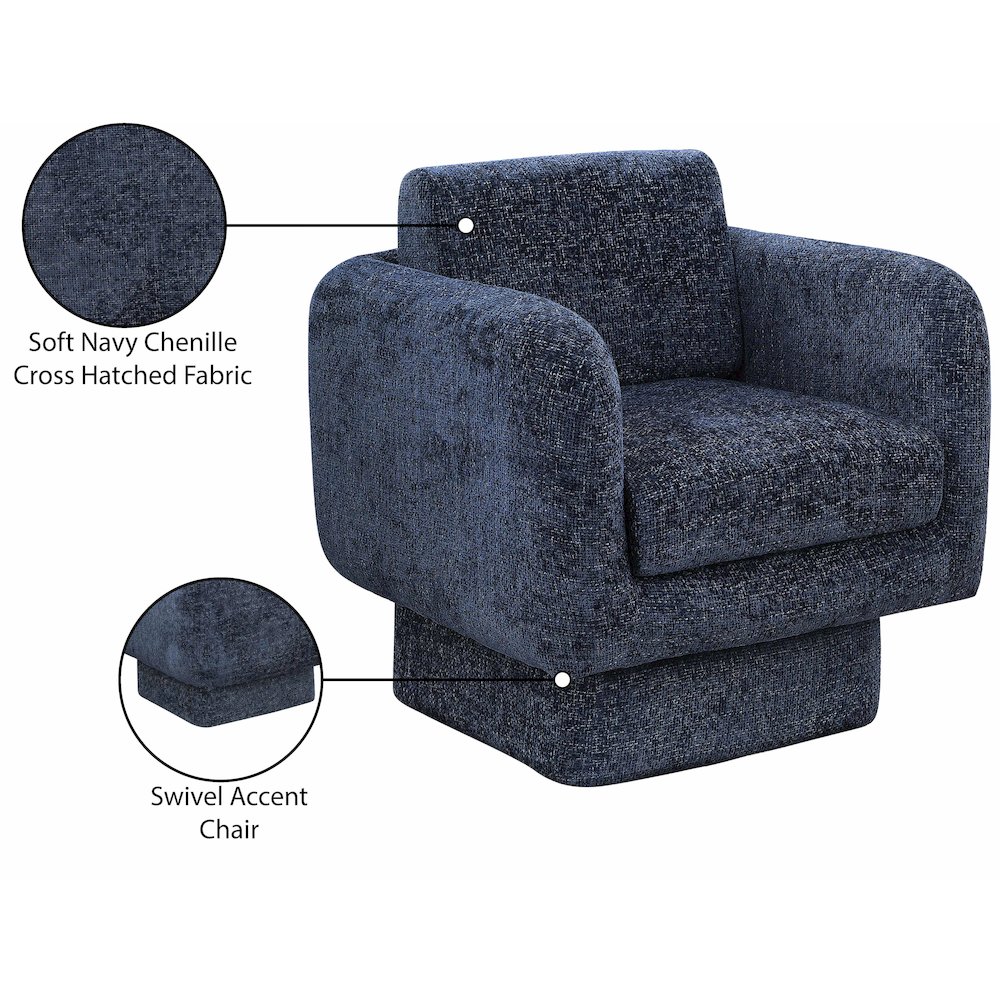 Alessandra Navy Chenille Fabric Swivel Accent Chair. Picture 9