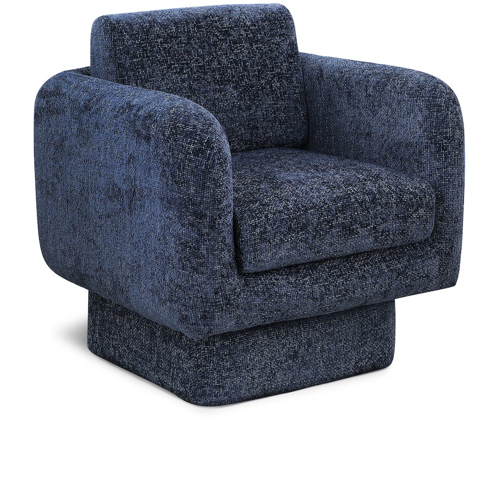 Alessandra Navy Chenille Fabric Swivel Accent Chair. Picture 1