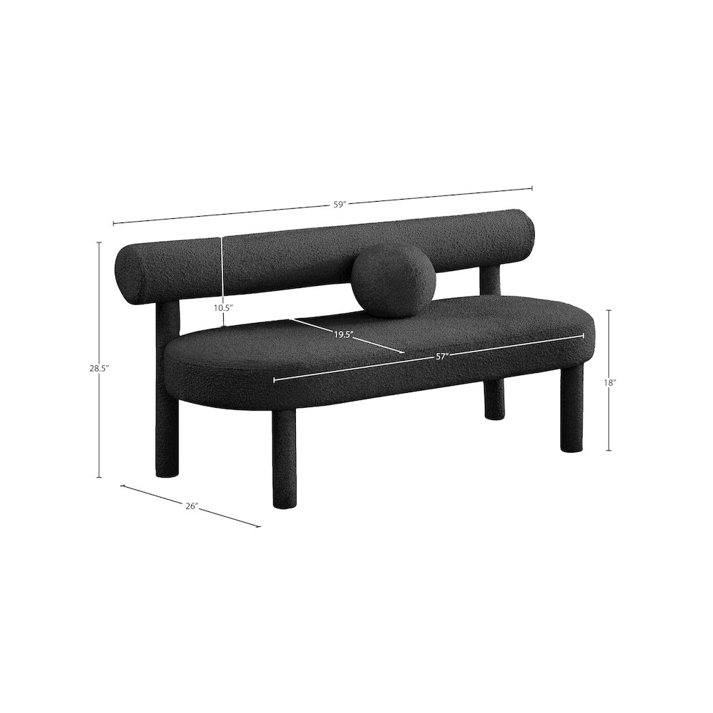 Parlor Black Boucle Fabric Bench. Picture 7