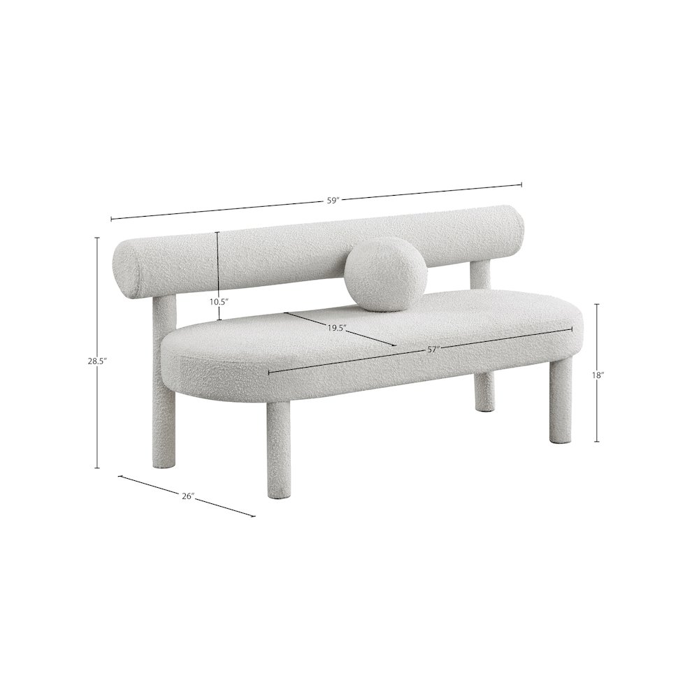 Parlor Cream Boucle Fabric Bench. Picture 7
