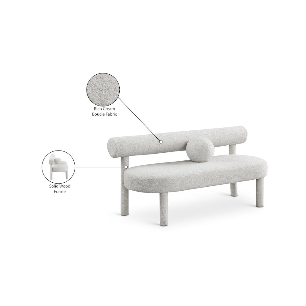 Parlor Cream Boucle Fabric Bench. Picture 8