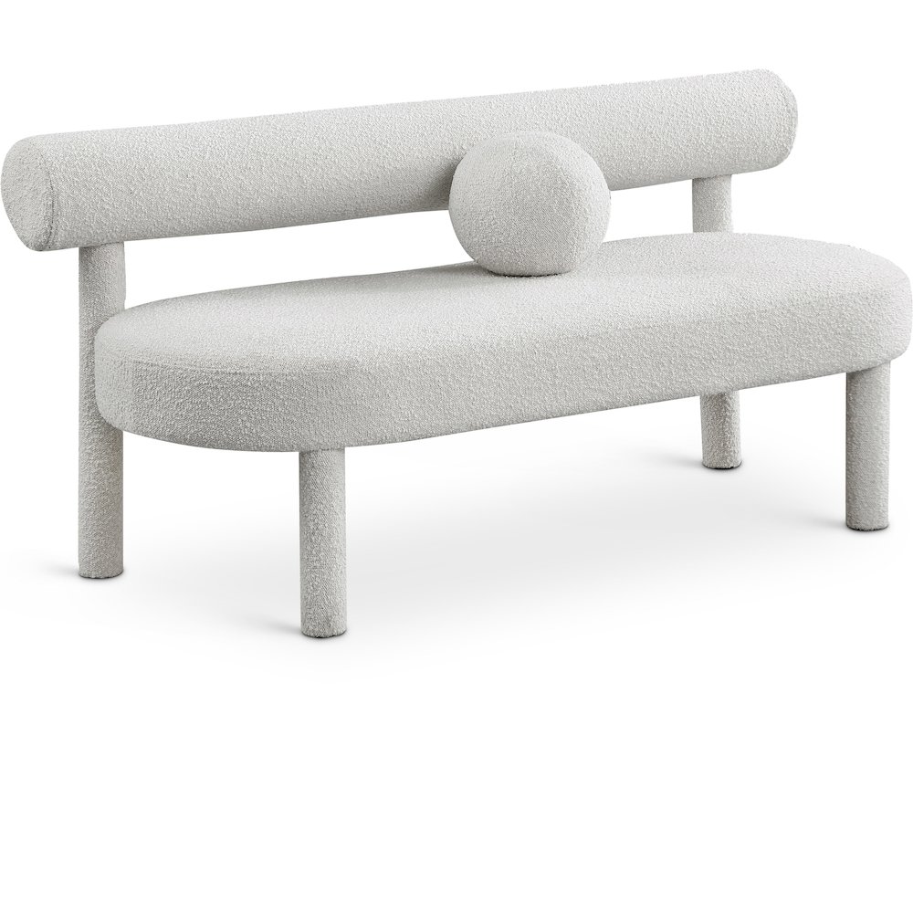 Parlor Cream Boucle Fabric Bench. Picture 1